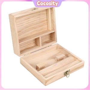 Cocosity Box cachette avec plateau roulant Boîte De Rangement Avec Plateau Roulant 4 Compartiments Stockage Sûr En Bois pour pipe
