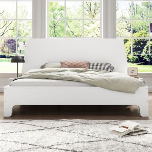 Lit en bois massif avec tête de lit avec rangement et sommier à lattes blanc160x200cm (sans matelas)-HAUSS SPOLE