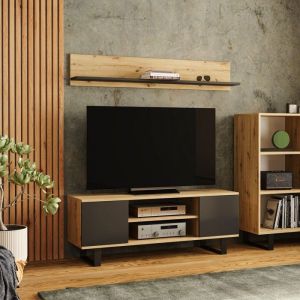 Meuble TV Focus 135 cm Armoire TV chêne artisan/noir pieds métal loft