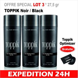 LOT 3*275 gr Poudre densifiante TOPPIK perte cheveux calvitie soins capillaire 275GR keratine NOIR - Optimizer Gratuite