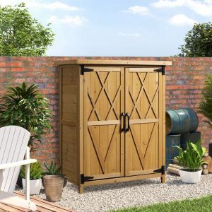 Abri de jardin armoire de jardin 3 &eacute;tag&egrave;res 2 portes toit bitum&eacute; &eacute;tanche bois sapin 75 x 40 x 90 cm jaune