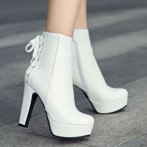 Bottes blanches pour femmes à talons carrés - Carré - Mode - Adulte