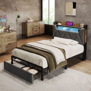 Lit capitonn&eacute; 90x200 t&ecirc;te lit LED lit une personne sommier inclut  ports USBT&ecirc;te lit avec rangement1 grand tiroir rangement