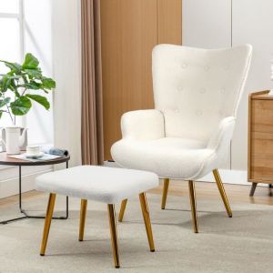 Fauteuil avec repose-pieds fauteuil scandinave pour salonchambre salle à manger tissu blanc