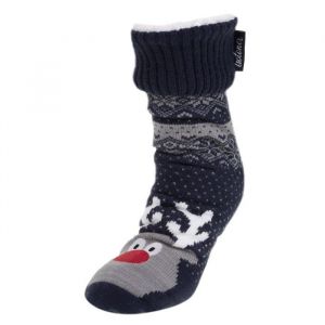 Isotoner Chaussettes dintérieur maille/sherpa - picots antidérapants marine homme