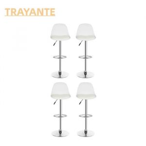 TRAYANTE  TABOURET DE BAR Lot de 4 tabourets de bar en PU galvanis&eacute; avec coussin blanc