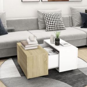 Table basse - VIDAXL - Blanc et chêne sonoma - Rectangulaire - Contemporain - Design