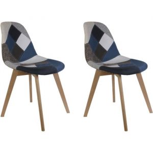 Chaises Patchwork - PATCHWORK - Lot de 2 - Bois massif - Bleu - Contemporain