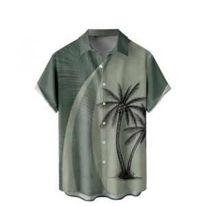 Chemise Hawaienne Homme Manches Courtes Funky Chemise De Plage Été Imprimé Regular Fit Pour Vacances - Taille EU - Vert Militaire