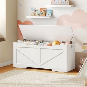 HOOBRO Coffre de Rangement Banc de Rangement avec Couvercle en BoisArmoire à Jouets Banc à Chaussures Blanc