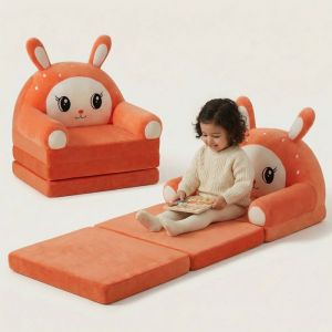 Canap&eacute;-lit enfant pliable 2 en 1 lapin - Se d&eacute;plie en lit si&egrave;ge moelleux id&eacute;al pour une chambre denfant - Conception ergonomique