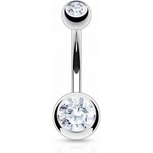 Piercing nombril Acier Chirurgical Double Strass Blanc (11 mm - 5 et 8 mm)
