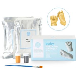 Kit De Moulage Main & Pied De B&eacute;b&eacute; Empreinte 3D Avec Peintures Or & Argent(0-3 Ans)-Facile &Agrave; Utiliser & Non Toxique-D&eacute;coration