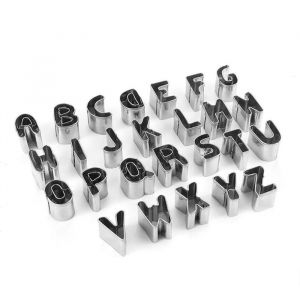 Emporte-pi&egrave;ces en forme de lettres pour fondant 26 pi&egrave;ces tampons de cuisson en acier inoxydable outil de d&eacute;coration moules YYV