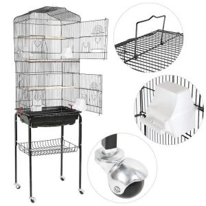 Cage pour Oiseaux - YIS - Grande Voli&egrave;re en M&eacute;tal avec Roulettes et Accessoires - Noir 46x35x150.6cm