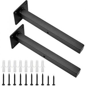 2Pcs Equerre Etagere Metal Equerre de Fixation Tablette Suspendue Charge Max 25 kg 20cm Noir pour Tablette Murale Chambre Cuisine S