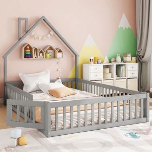 lit enfant 140x190 avec barri&egrave;reslit double en forme de chemin&eacute;eLit au sol enfants 140x190 avec sommier (sans matelas)pinblanc