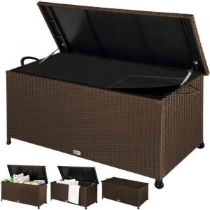 CASARIA® Coffre de jardin extérieur XXL Marron Coffre de rangement avec roulettes 270 L étanche Vérin à gaz 117x53x60 cm