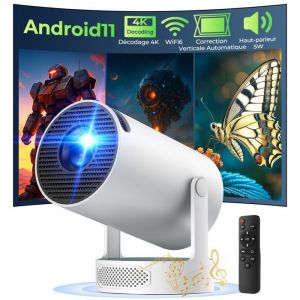 Vid&eacute;oprojecteur 4K Support&eacute; Mini Projecteur Portable HD 720P WiFi 6 Bluetooth 5.0 Android 11.0 HDMI/USB