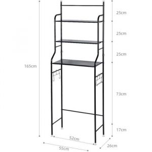 AG Etag&egrave;re de salle de bain meuble de rangement au-dessus des toilettes wc ou lave-linge avec 3 tablettes en m&eacute;tal laqu&eacute; noir