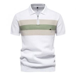Polo homme manches courtes &agrave; col polo zipp&eacute; - blanc