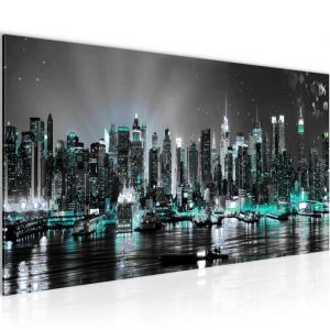 Runa art Tableau D&eacute;coration Murale La Ville de New York 100x40 cm - 1 Panneau Deco Toile Pr&ecirc;t &agrave; Accrocher 605412b