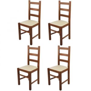 Tommychairs - Set 4 chaises cuisine RUSTICA structure en bois de hêtre peindré en noyer clair assise en cuir artificiel ivoire