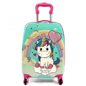 Valise cabine rigide 45.50cm - Vert eau - motif licorne coeur - K0335