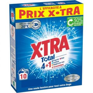 Xtra Total-Lessive Poudre-4 plus 1-Propret&eacute;-Eclat-Fra&icirc;cheur-Engag&eacute; pour vous-Economique-Une seule-Efficace des 20&deg;C-10 mesures