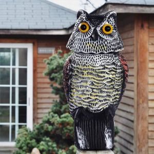 Chouette Jardin Plastique Hibou D&eacute;cor Statues Ext&eacute;rieur Hibou Patio T&ecirc;te Rotative &agrave; 360 &deg; Epouvantail Repulsif Oiseaux Anti Pigeon
