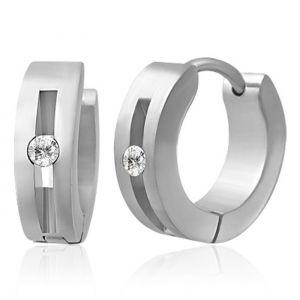 Boucles doreilles homme - ZENSE - Acier inoxydable argentées pierre Zirconium - Hauteur 120cm Largeur 040cm - ZE0003-A