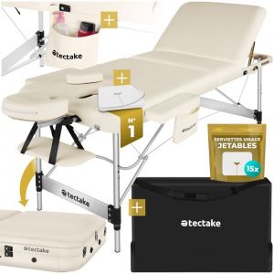 Table de massage - TECTAKE - Table de soin pliante 3 zones réglable en hauteur 70 cm de largeur - Beige