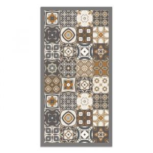 Tapis Vinyle Panorama Carreaux Ciments Orange 140x200 cm - Tapis pour Cuisine Bureau et Salon en PVC