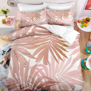 Parure de lit - MOUTON MAISON DECO - Feuilles de palmier tropicales - Rose or blanc - Microfibre - 150*200 cm