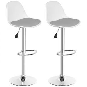 2×Tabouret de Bar PU-MENGDA-Moderne Chaise Haute-Rotatif sur 360°-Réglable en Hauteur-Avec Dossier-Jusquà120kg-Blanc primaire