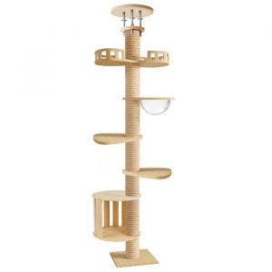 Arbre &agrave; chat du sol au plafond Tour r&eacute;glable en Hauteur 6 Niveaux (295-310 cm) avec Capsule Spatiale et nid mobilier de Repos