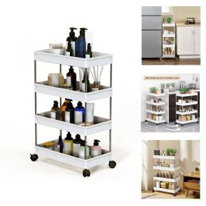 22x40x86cm Etag&egrave;re &eacute;troite &agrave; 4 niveaux pour cuisine salon chambre et salle de bain Desserte mobile roulante Meuble Chariot