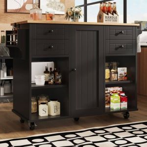 Desserte de cuisine moderne (127 × 46 × 915 cm) avec 4 tiroirs 1 porte et 6 séparateurs - noir