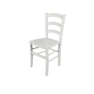 Tommychairs - Chaise cuisine VENEZIA robuste structure en bois de h&ecirc;tre laqu&eacute; en couleur blanc et assise en bois