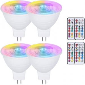 Lot de 4 ampoules LED MR16 3 W &agrave; changement de couleur GU5.3 - AC/DC 220 V - Intensit&eacute; variable RVB + blanc chaud 3000 K