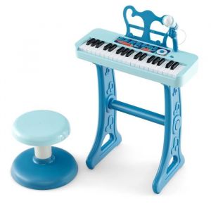 COSTWAY Piano pour Enfants 3 Ans 37 Touches avec TabouretMicrophone Réglable et Pupitre de Musique Amovible Jouet de Piano Bleu