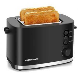 Aigostar Energy - Grille-Pain 2 Fentes Extra Larges avec Support Viennoiseries 6 Niveaux de Brunissage Tiroir Ramasse-Miettes
