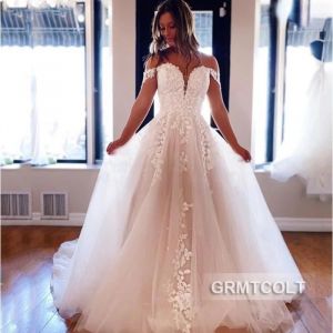 GRMTCOLT® Hors Épaule Exquise Appliqué Tulle Train De Balayage Robe De Mariée
