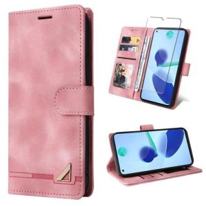Verre trempé+Etui Samsung Galaxy S22 6.1 Flip Portefeuille Etui en Cuir[3 Fentes][Magnétique]Clapet Housse Etui Rabat -Rose