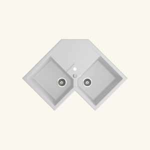 Evier dangle granit blanc K&uuml;mbad VOZ 2 bacs