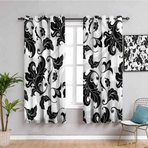 Rideaux dext&eacute;rieur Noir et Blanc Motifs Plantes Fleurs Rideaux occultants 3D Rideaux Super Doux 80x240cm[2252]