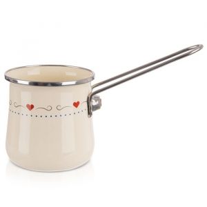 Cafeti&egrave;re turque &eacute;maill&eacute;e - ORION - 600 ml - &Eacute;mail cr&egrave;me - Motif c&oelig;urs - 22x10x12 cm - Compatible lave-vaisselle