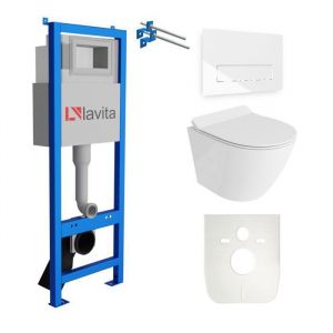 Lavita LAV101 El&eacute;ment b&acirc;ti-support pour WC 40cm+WC suspendu SOGO SLIM blanc sans rebord+plaque de commande LAV3.1 blancSet complet