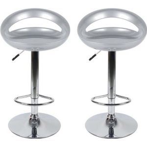 Tabourets de bar argent en ABS - Lot de 2 - R&eacute;glables en hauteur - Design contemporain