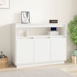 R&eacute;duction FR - Buffet Bas enfilade - Commode salon Blanc 1045x34x80 cm - Aspect Bois massif de pin -267656